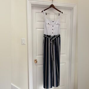 Lily Morgan Elegant White, Blue  and Black Striped Jumpsuit